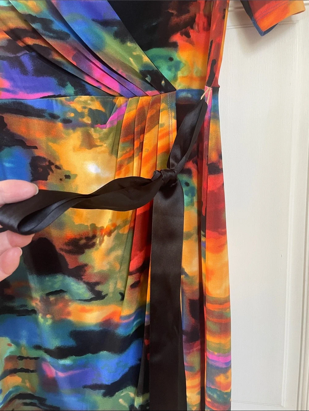 Multicolor Watercolor Faux-Wrap Midi Dress - Picture 2 of 3